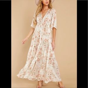 Red Dress Delightful Surprise Rose Floral Print Maxi Dress